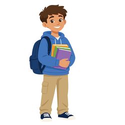 student with backpack holding his books