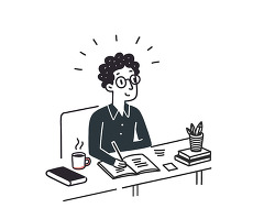 studying at desk with laptop and coffee