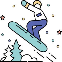 Stylized Snowboarder Jumping in Winter Scene