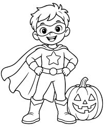 Superhero Boy With Pumpkin Coloring Page
