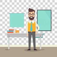 Teacher Standing in Classroom Setting With Cheerful Design