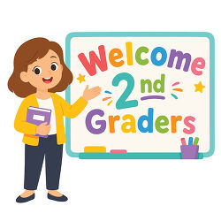 Teacher Welcoming 2nd Graders At Classroom Whiteboard