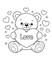 teddy bear holding love heart coloring page