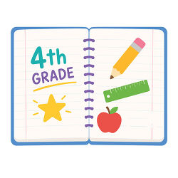 th Grade Open Notebook With Pencil Ruler And Apple