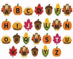 Thanksgiving Alphabet With Turkeys Pumpkins