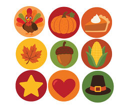 Thanksgiving Circle Icons With Turkey And Pie