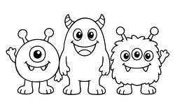Three Cute Monsters With Different Eyes Coloring Page