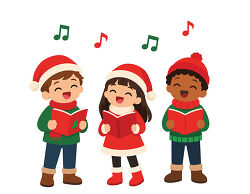 Three Kids Singing Christmas Carols With Songbooks