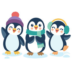 Three Penguins Wearing Winter Accessories