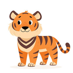Tiger with dark stripes and a curled tail