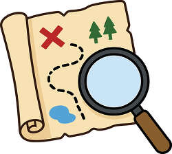 Treasure map with magnifying glass