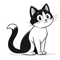 Tuxedo Cat Sitting With White Tipped Tail