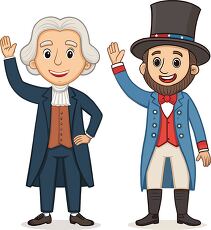 two cartoon presidents celebrating presidents day