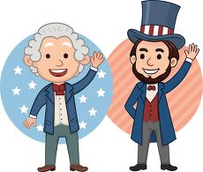 two cartoon presidents with cheerful expressions waving in celeb