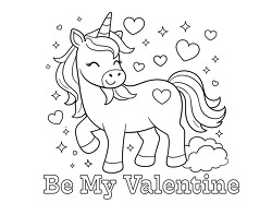 Unicorn Be My Valentine Coloring Page