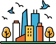 urban biome with skyscrapers and birds