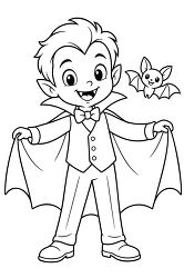 Vampire Boy With Bat Coloring Page
