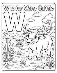 W is for Water Buffalo alphabet coloring page