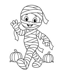 Walking Mummy With Pumpkins Coloring Page