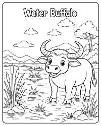 Water Buffalo in wetland coloring page