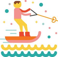 water skiing bright Colorful Minimalist Clip Art