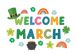 Welcome March rainbow and shamrock design