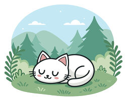White cat sleeping in forest