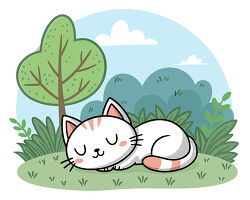 White cat sleeping in garden