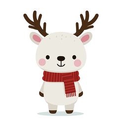 white reindeer with antlers wearing red scarf