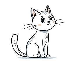 White Tabby Cat Sitting With Gray Stripes