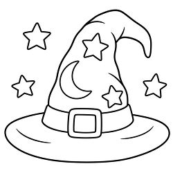 Witch Hat With Moon And Stars Coloring Page