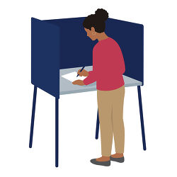 Woman Writing Ballot at Voting Booth
