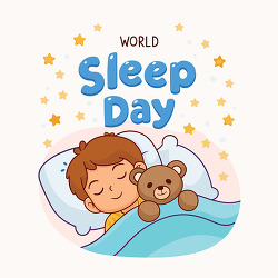 World Sleep Day Child Sleeping With Teddy Bear