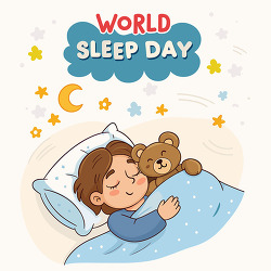 world sleep day young girl sleeping with teddy bear