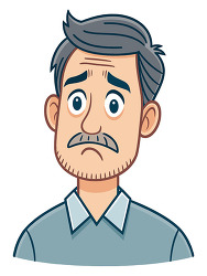 Worried Man Face Cartoon Portrait