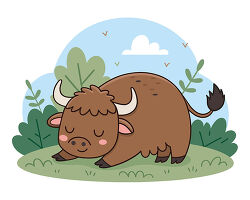 Yak grazing in meadow