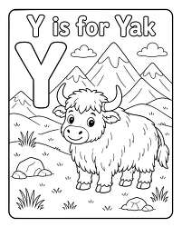 Yak Snowy Mountains Letter Y Coloring Page
