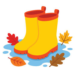 Yellow Rain Boots With Fall Leaves