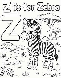 Zebra Savanna Letter Z Coloring Page