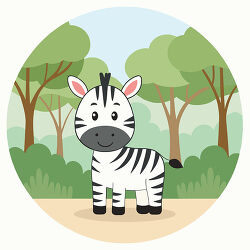Zebra Standing in Forest Circle Scene