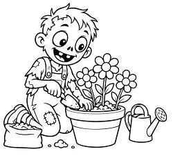 Zombie Gardening Flowers Coloring Page