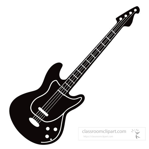 Stylized silhouette of an electric guitar on a plain background