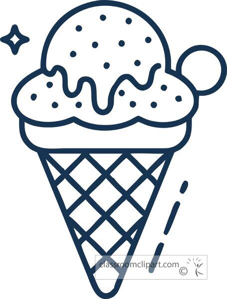 Outline illustration of a classic ice cream cone with details.