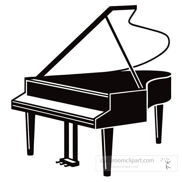  Silhouette of an upright piano on a plain white background