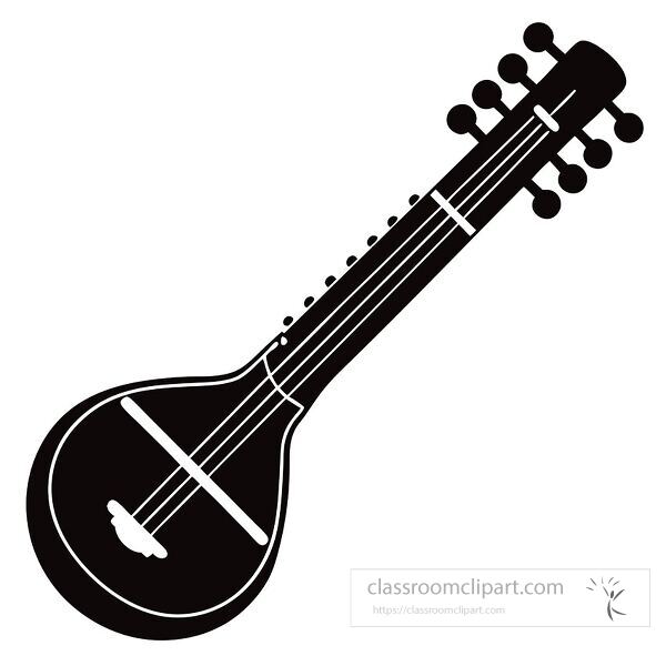 Silhouette of a sitar displayed against a white background