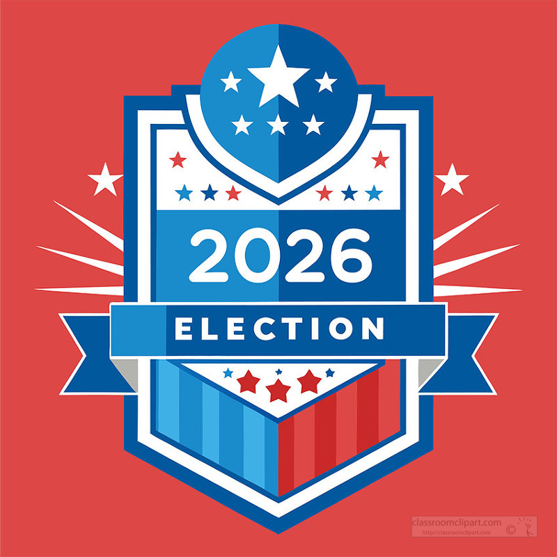 A strong 2026 election badge featuring stars and ribbon accents designed for campaign visuals voting promotions and political branding