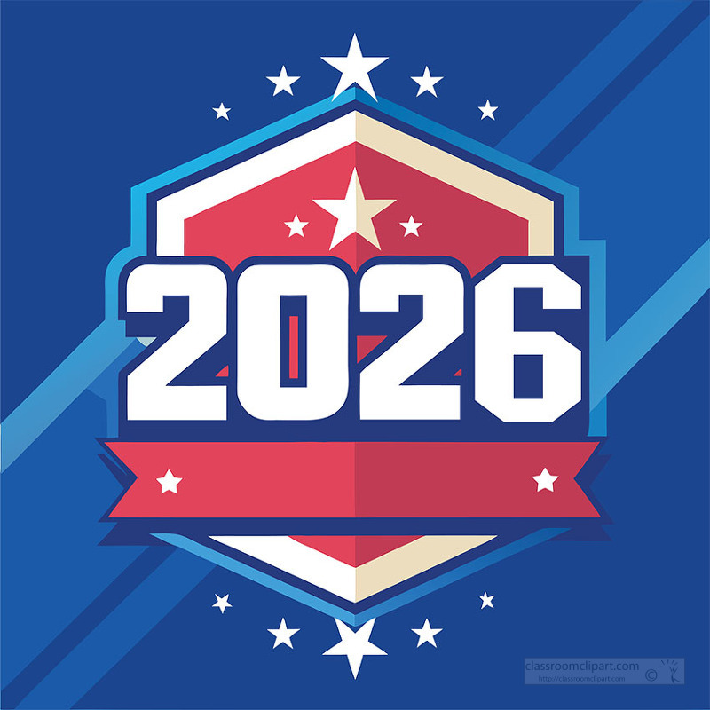 A 2026 election shield emblem with stars and ribbon details designed for campaign branding voting materials and political awareness graphics