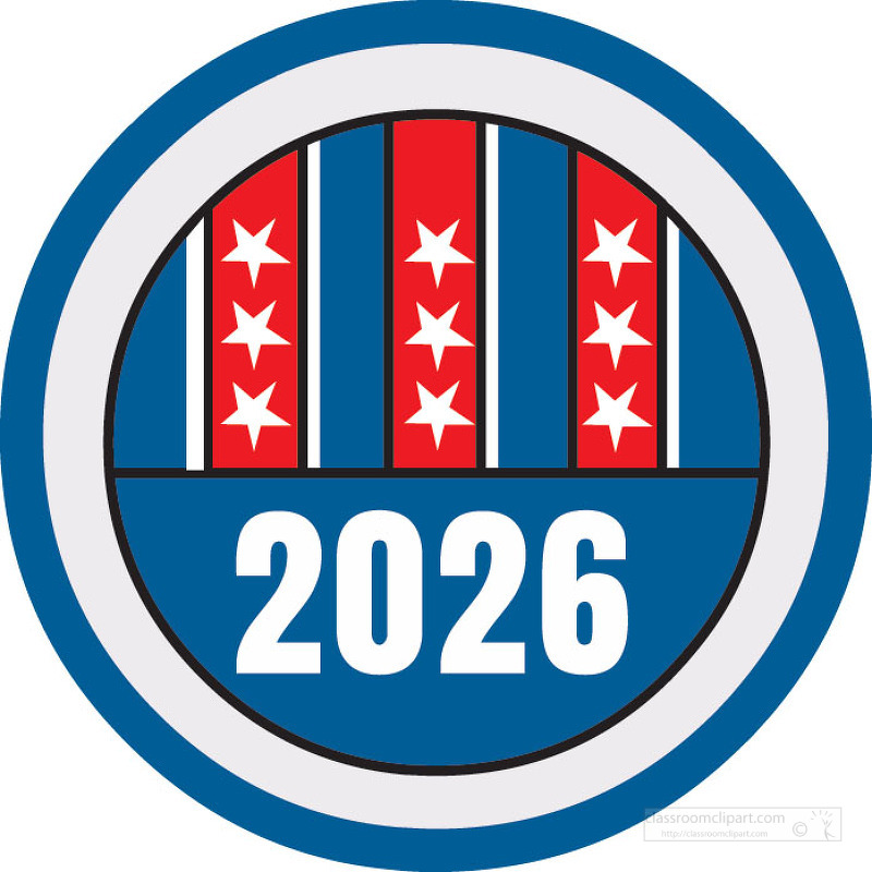 A small 2026 election vote pin badge with stars and stripes designed for civic engagement campaigns voting promotions and election themed materials