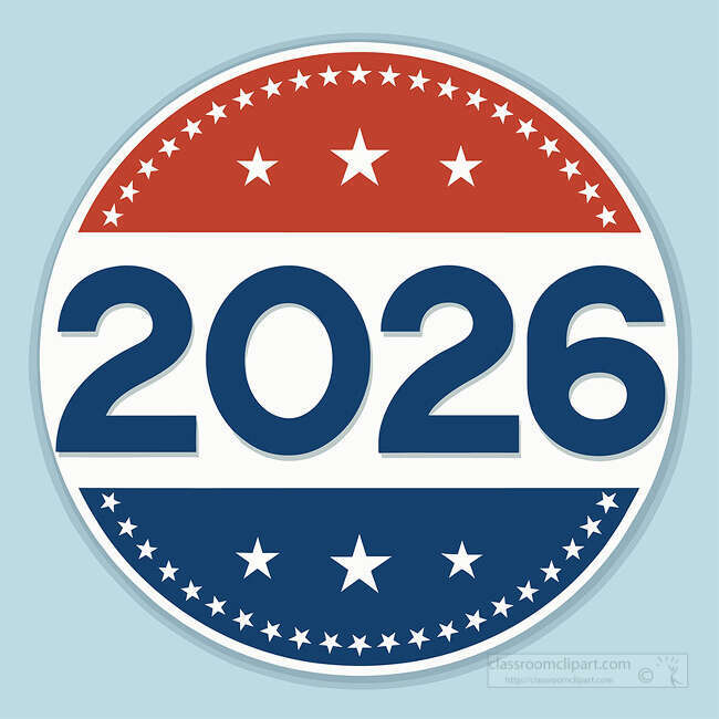 Round 2026 Vote button with blue numbers red and blue sections white stars and a pale blue background