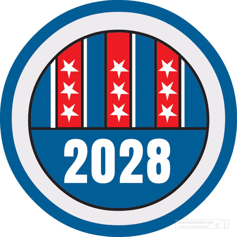 A small 2028 election vote pin badge with stars and stripes designed for civic engagement campaigns voting promotions and election themed materials